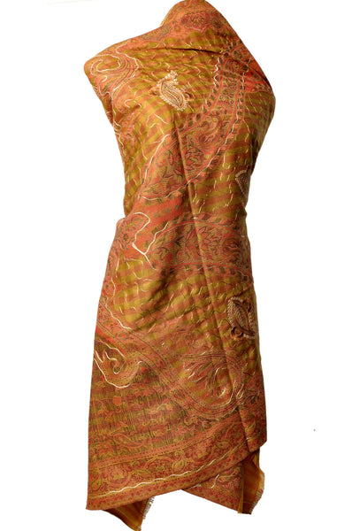 Shawl - Mustard with Golden Embroidery - KatraBAZAAR