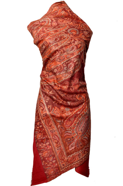 Shawl - Red with Golden Embroidery - KatraBAZAAR