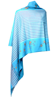 Cyan Semi Pashmina Stole - KatraBAZAAR