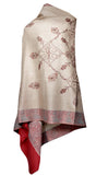 Needle Work on a Semi Pashmina Light Brown Shawl - KatraBAZAAR