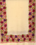 Creme Semi Pashmina Stole With Jari Work From Kashmir - KatraBAZAAR