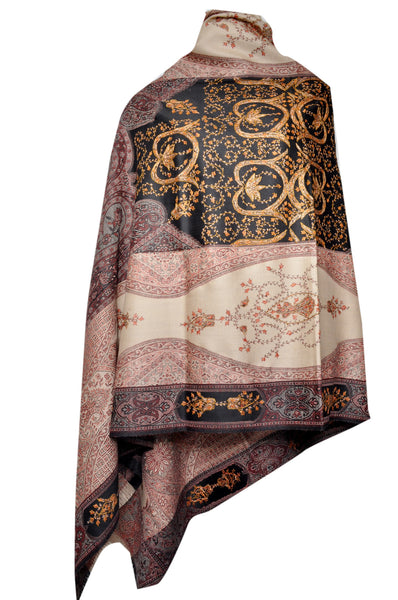 Semi Pashmina Jamawar Shawl with Needle Work - KatraBAZAAR