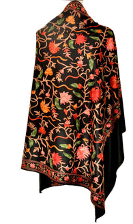 Black Ari on Semi Pashmina Shawl - KatraBAZAAR