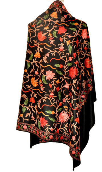 Black Ari on Semi Pashmina Shawl - KatraBAZAAR