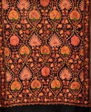 Black semi pashmina stole with jari work from Kashmir - KatraBAZAAR